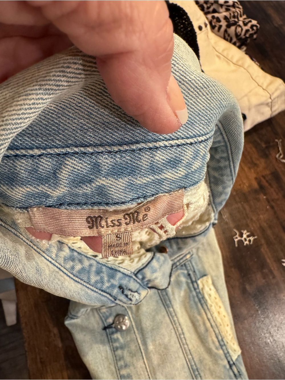 Miss Me Light Wash Vintage Look Denim Vest with Lace Trim - Picture 4 of 4